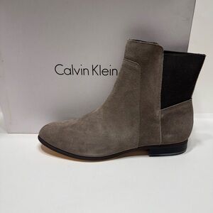 Calvin Klein Taupe and Dark Brown Suede Boots New Size 7.5